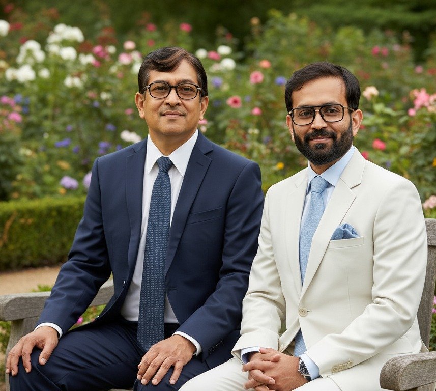 AI-rendered visualisation of Piyush with his late father, created in his memory