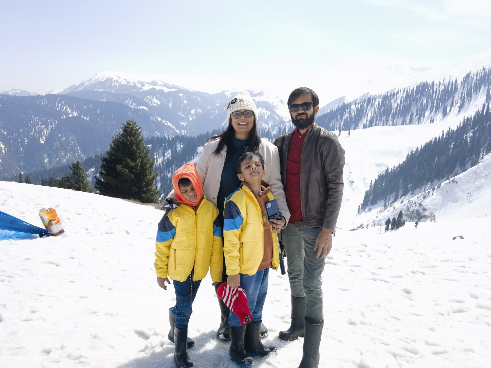 Somani family in the snow at Gulmarg, Kashmir