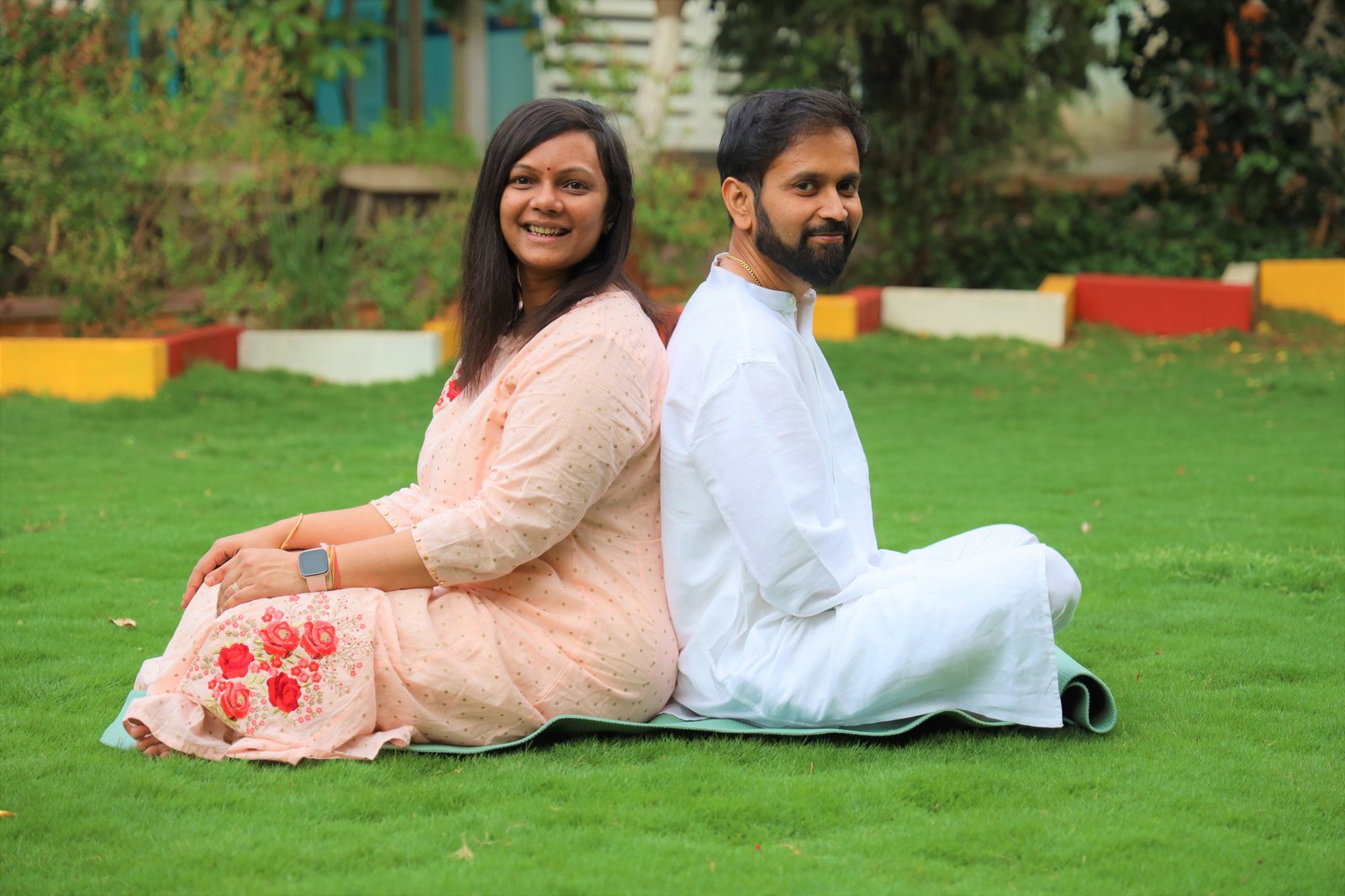 Komal and Piyush Somani together in the garden