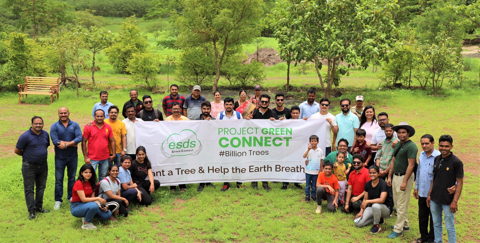 ESDS Project Green Connect team with Billion Trees banner